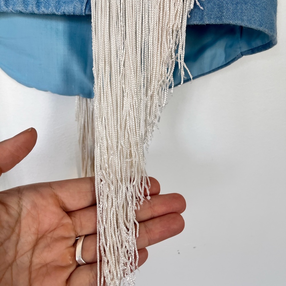Epic Vintage Blue Denim Fringe Western Vest. Made in Canada - Picture 7 of 13
